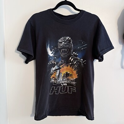 Godzilla vs HUF 2020 World Tour T-Shirt Size Medium Black Graphic Kaiju Monster-image